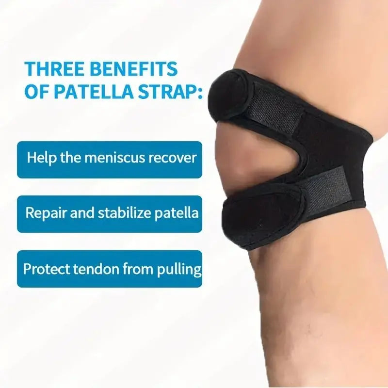 2pcs Adjustable Patella Knee Support Brace Dual Strap Protector Black-4