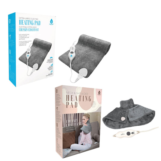 Therapeutic heating pad set with electric body pad and neck and shoulder pad. Adjustable warmth, quick relief, and safety features for daily comfort.