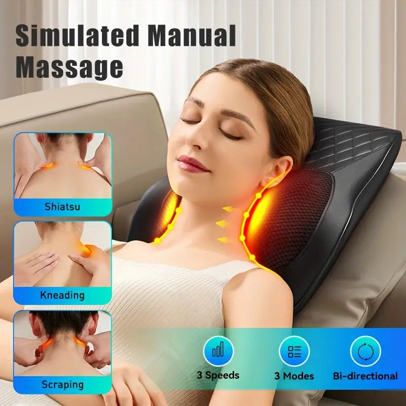 Cordless 3D Massage Pillow with Heat - Black