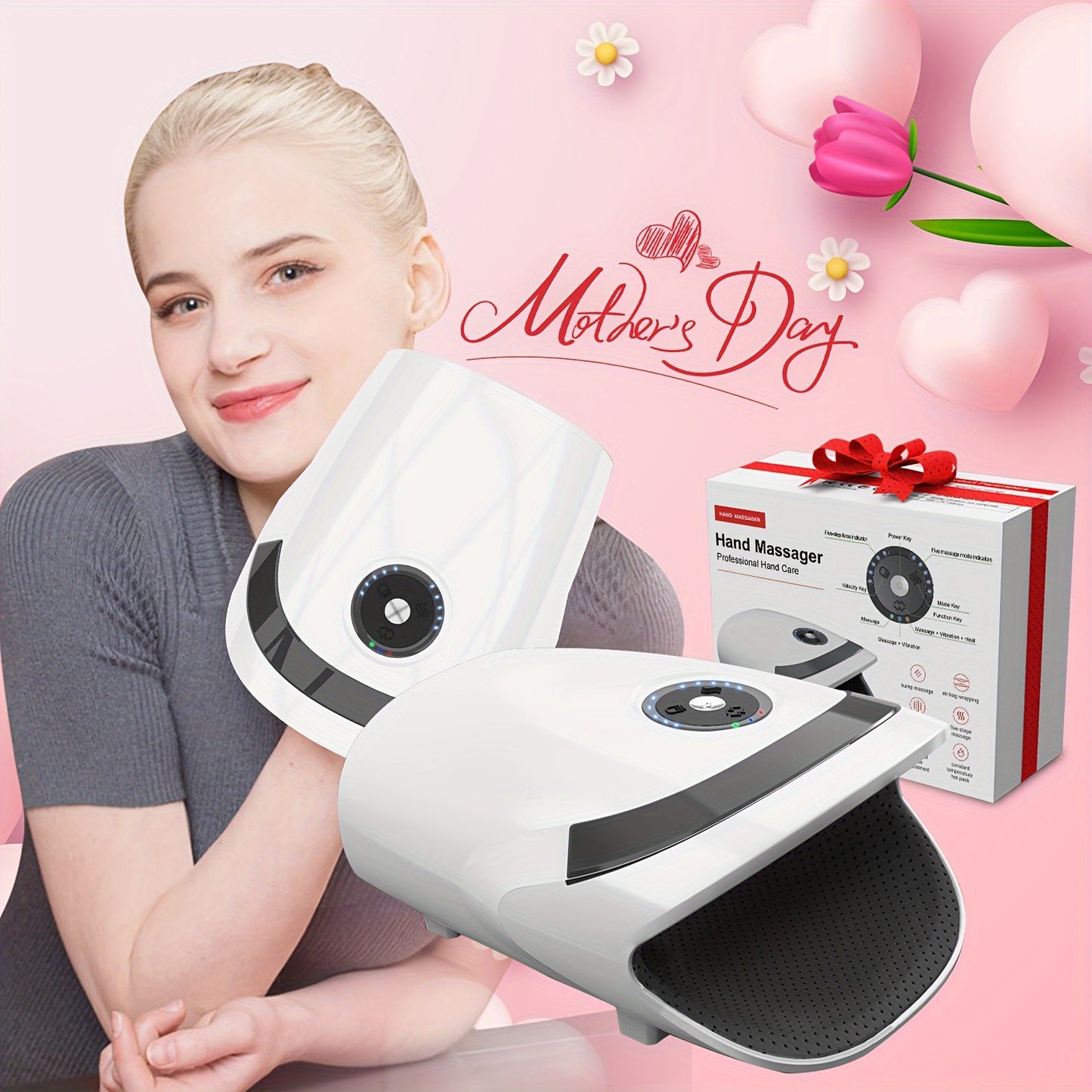 Cordless Hand Massager with Compression & Heat(White)-4
