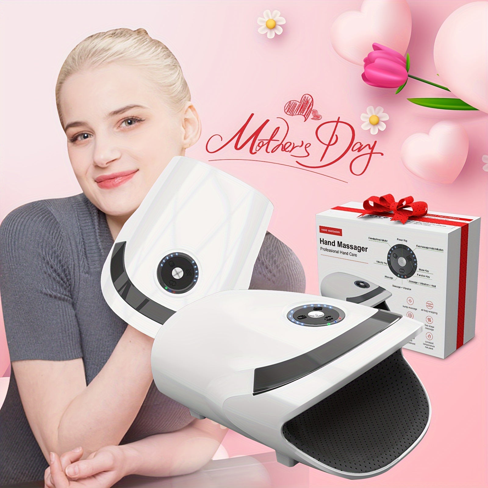 Cordless Hand Massager with Compression & Heat(White)-4