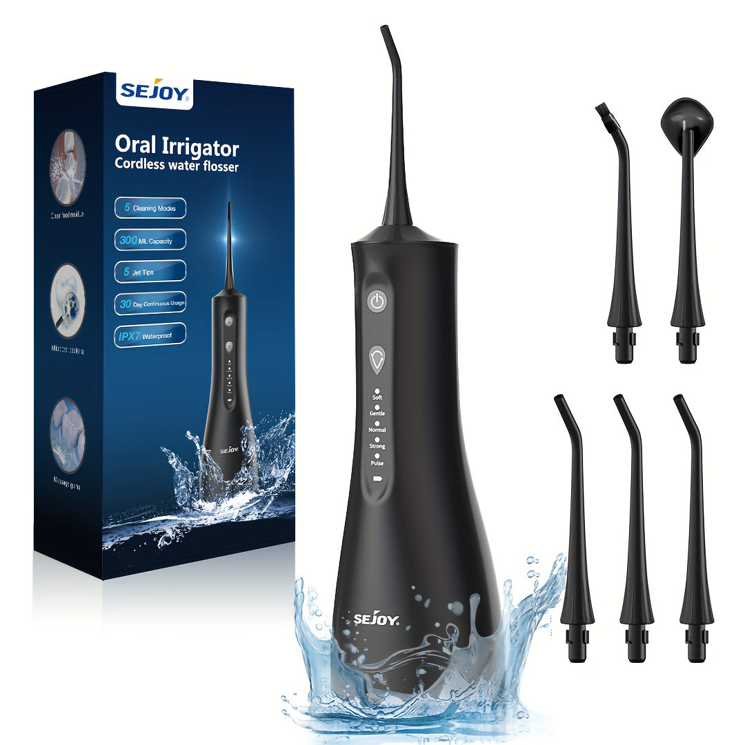 Cordless Water Dental Flosser – 4 Modes with 5 Jet Tips