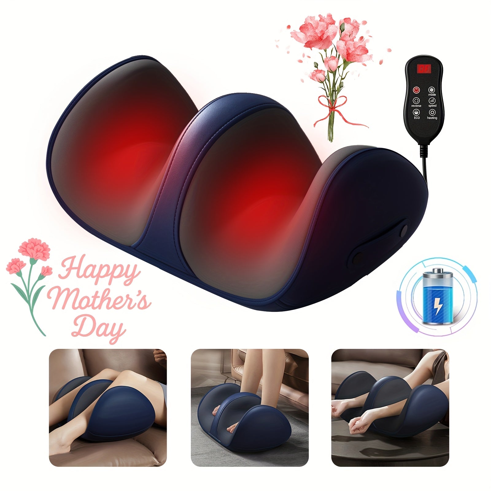Soothe tired feet with this cordless heated foot and calf massager. Deep-kneading design, rechargeable battery, and soothing warmth for full relaxation.
